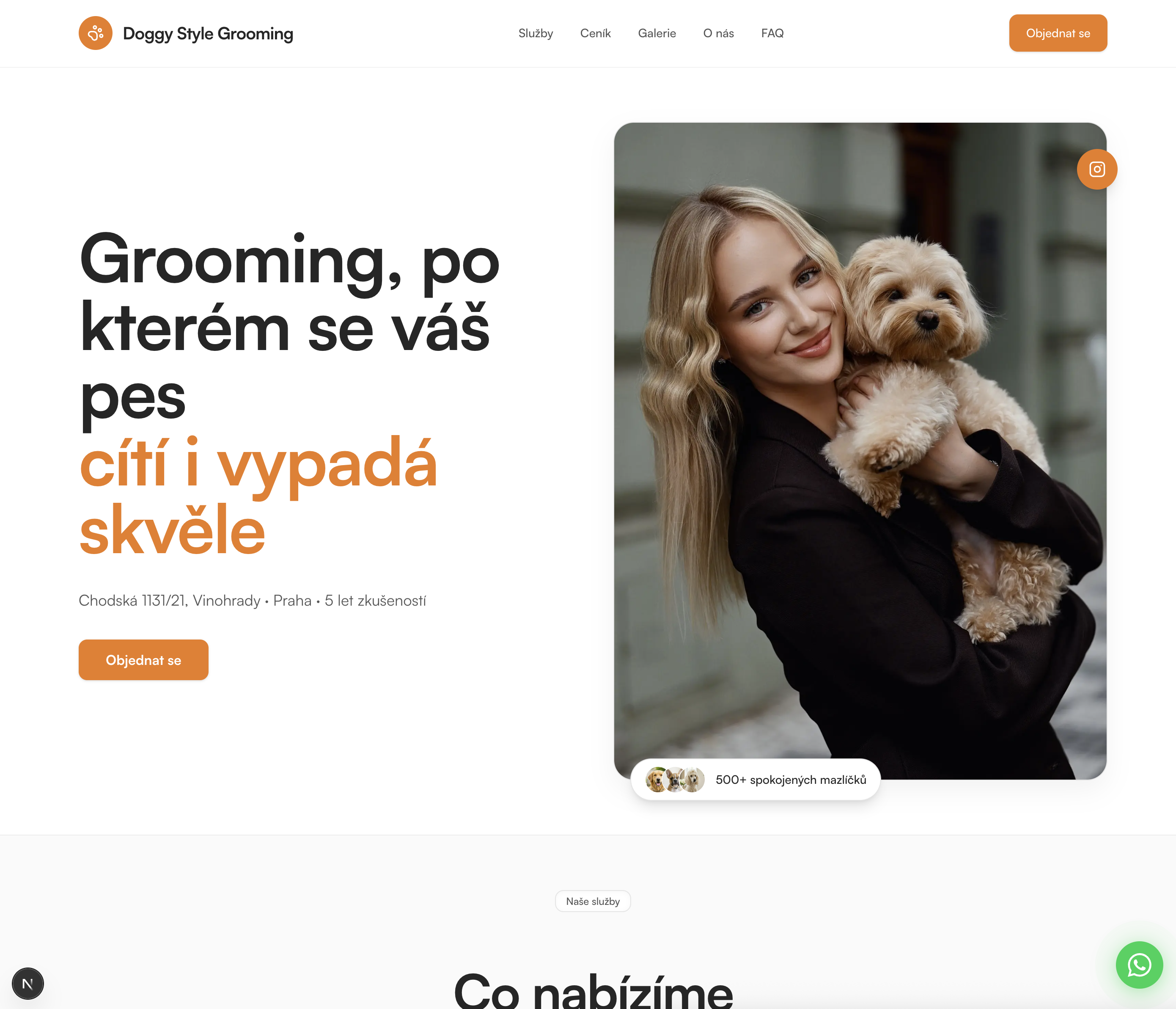 Главный экран сайта DoggyStyle с акцентом на онлайн-запись в груминг-салон